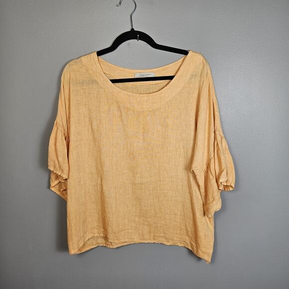 VIOLA BORGHI Womens Linen Top Large Made in Italy Bohemian Lt Orange Bell Sleeve - Picture 1 of 6